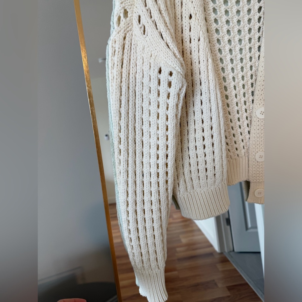 Steve Madden Cream V-Neck Button Front Open-Knit Sweater - Picture 11 of 14